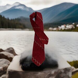 VINTAGE Skinny Oil Well Burgundy SAKOWITZ Bros Silk HOUSTON, TEXAS Necktie 2.75”